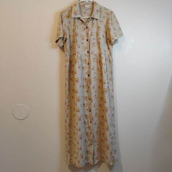 SZ Dresses & Skirts - Match Vintage Maxi Dress Linen Blend Little House On The Prairie Cottage Sz 6